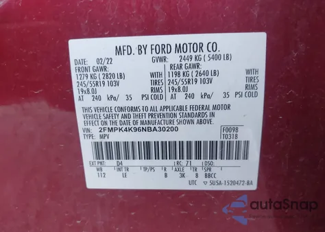 2022 Ford Edge Titanium из США, поврежденный, VIN 2FMPK4K96NBA30200